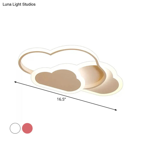 Cartoon Led Flush Ceiling Light - Acrylic Cloudy White/Pink Warm/White Perfect For Bedroom 16.5/20.5