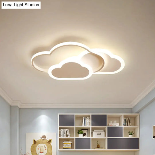 Cartoon Led Flush Ceiling Light - Acrylic Cloudy White/Pink Warm/White Perfect For Bedroom 16.5/20.5