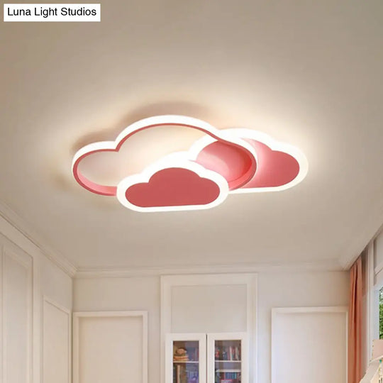 Cartoon Led Flush Ceiling Light - Acrylic Cloudy White/Pink Warm/White Perfect For Bedroom 16.5/20.5