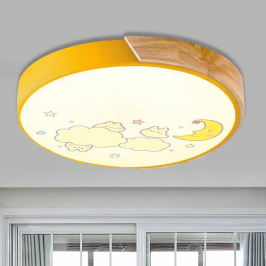 Cartoon Led Flush Ceiling Light Fixture For Kindergartens - Round Acrylic Yellow
