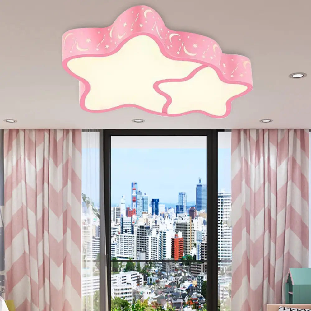 Cartoon Led Flush Mount Ceiling Light For Classrooms - Star Shade Acrylic Fixture Pink / Warm