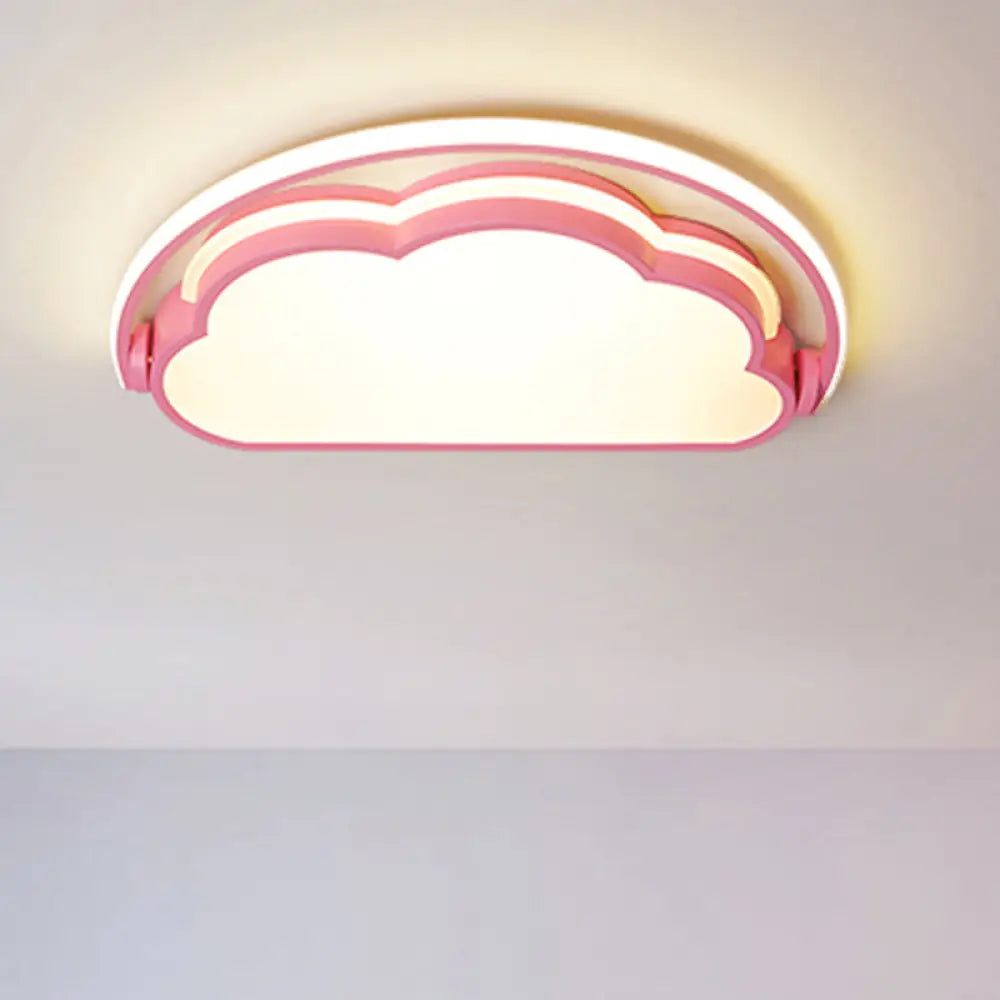 Cartoon Led Flush Mount Ceiling Light For Kids’ Bedrooms - Available In Pink White And Blue