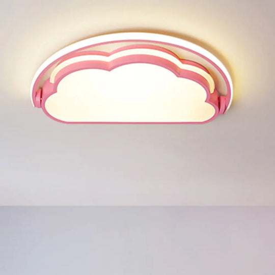 Cartoon Led Flush Mount Ceiling Light For Kids’ Bedrooms - Available In Pink White And Blue