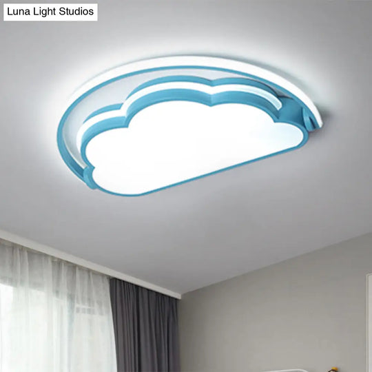 Cartoon Led Flush Mount Ceiling Light For Kids Bedrooms - Available In Pink White And Blue