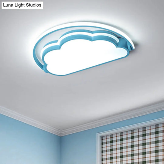 Cartoon Led Flush Mount Ceiling Light For Kids’ Bedrooms - Available In Pink White And Blue