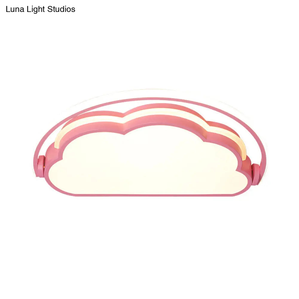 Cartoon Led Flush Mount Ceiling Light For Kids Bedrooms - Available In Pink White And Blue