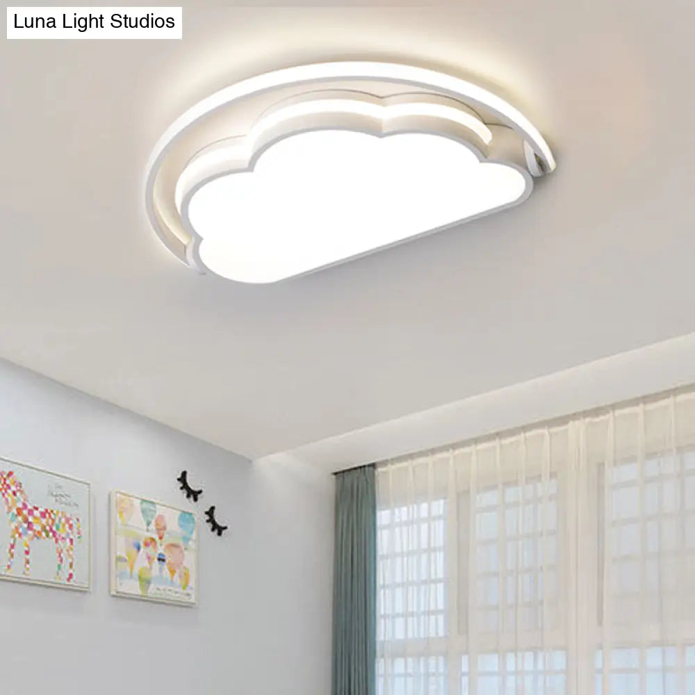 Cartoon Led Flush Mount Ceiling Light For Kids’ Bedrooms - Available In Pink White And Blue