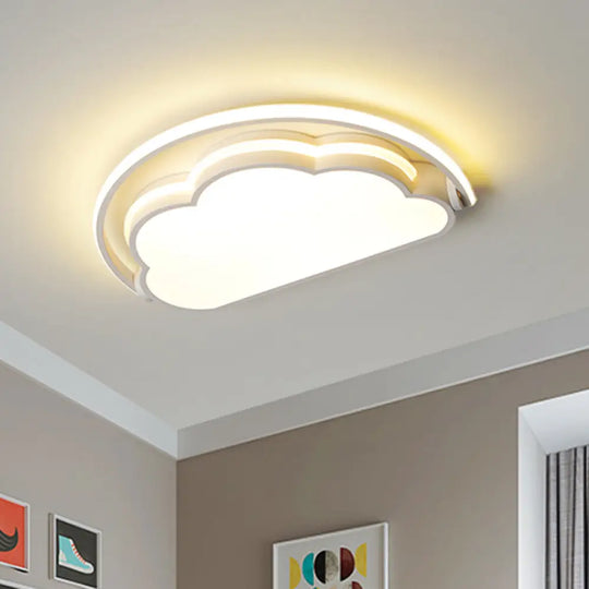 Cartoon Led Flush Mount Ceiling Light For Kids’ Bedrooms - Available In Pink White And Blue