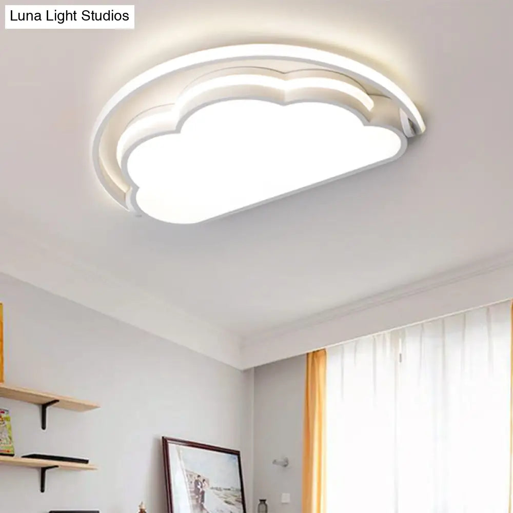 Cartoon Led Flush Mount Ceiling Light For Kids’ Bedrooms - Available In Pink White And Blue