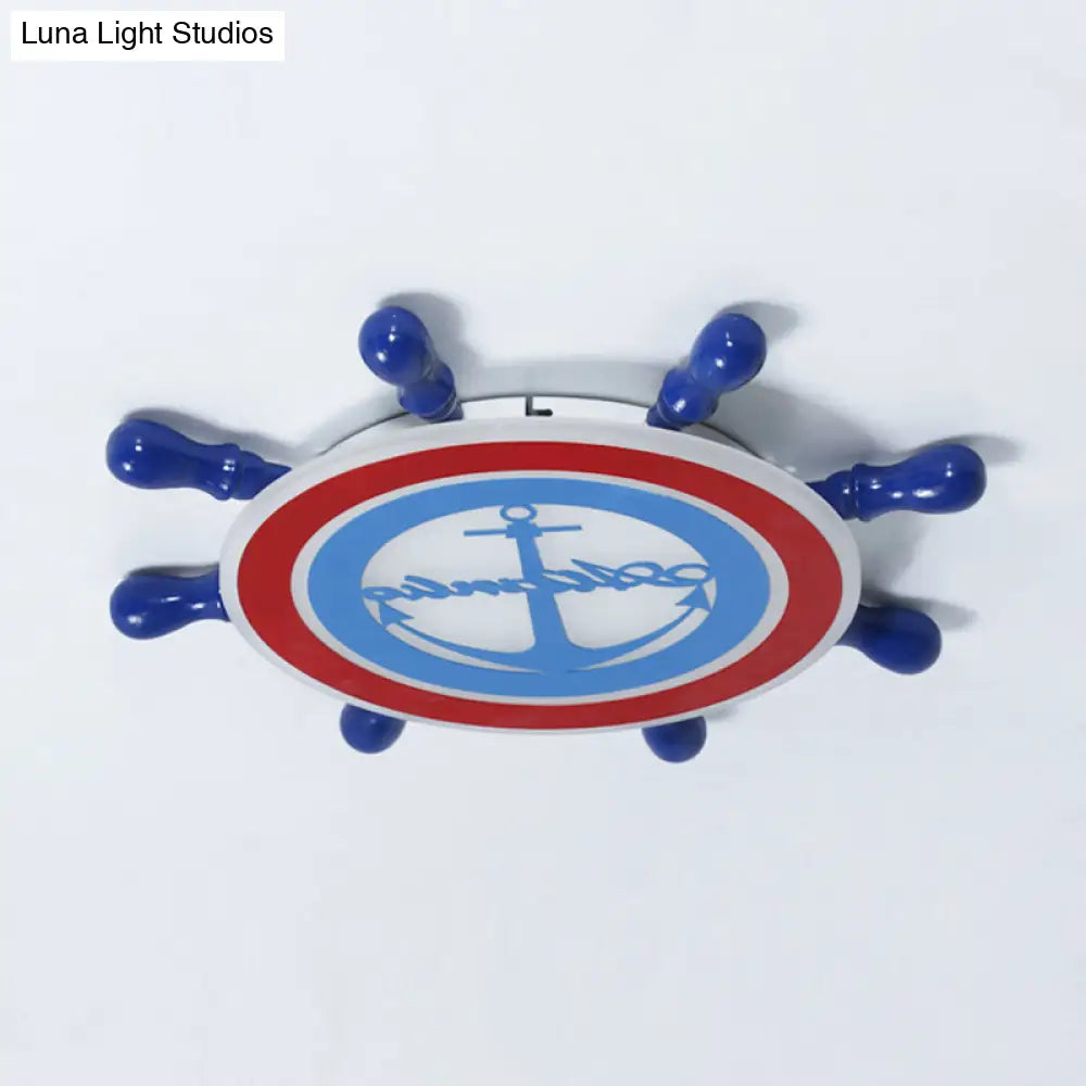 Cartoon Led Flush Mount Ceiling Light - Metallic Rudder Nursery Lighting Fixture