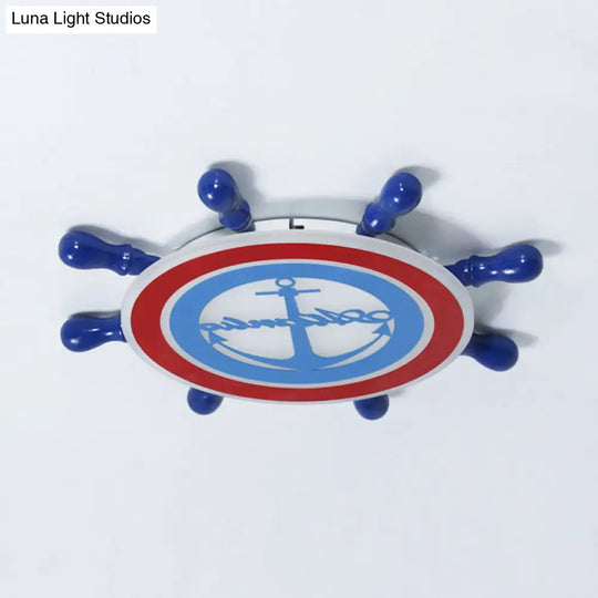 Cartoon Led Flush Mount Ceiling Light - Metallic Rudder Nursery Lighting Fixture