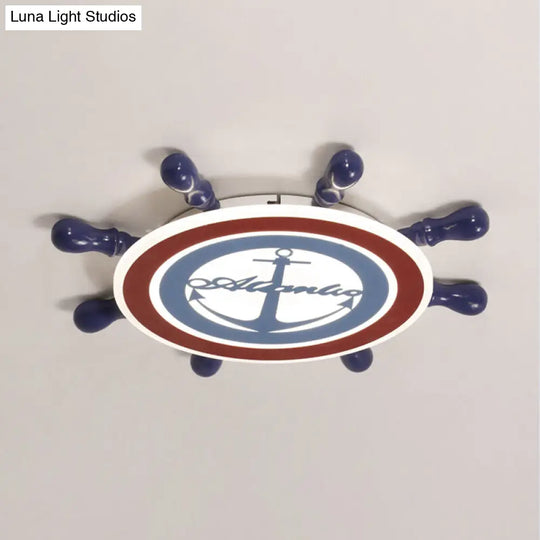 Cartoon Led Flush Mount Ceiling Light - Metallic Rudder Nursery Lighting Fixture