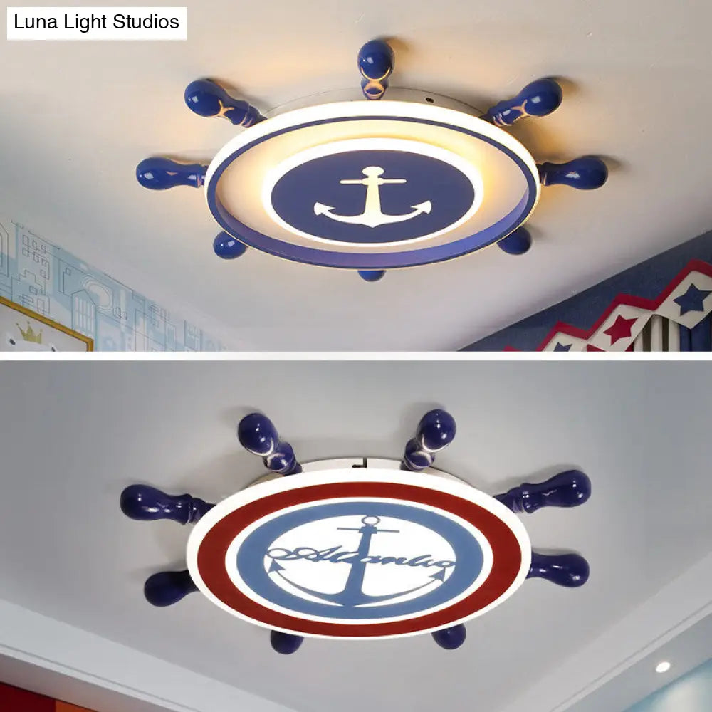 Cartoon Led Flush Mount Ceiling Light - Metallic Rudder Nursery Lighting Fixture