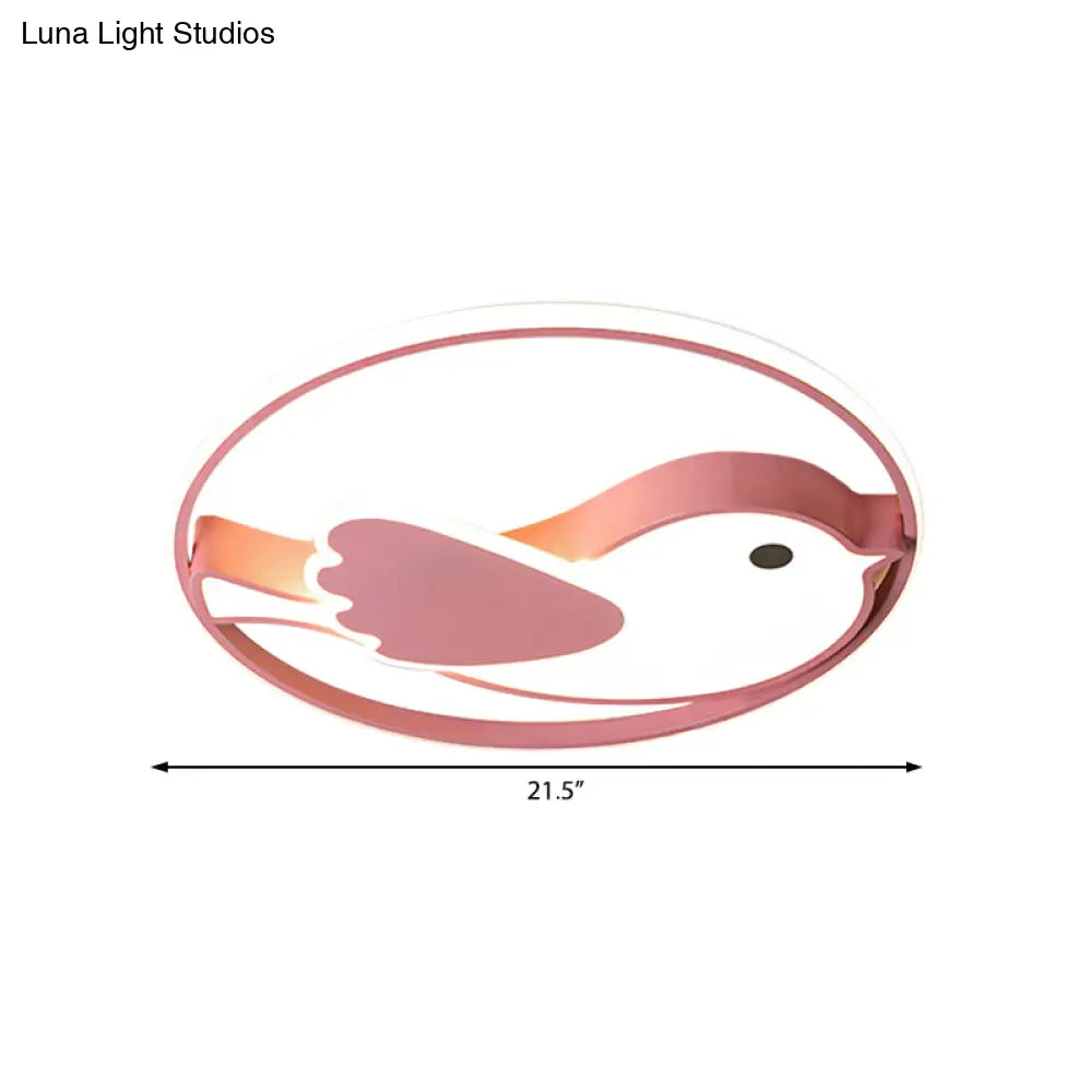 Cartoon Led Flush Mount Lamp: Pink Acrylic Shade Bedroom Lighting - 18’/21.5’ Diameter