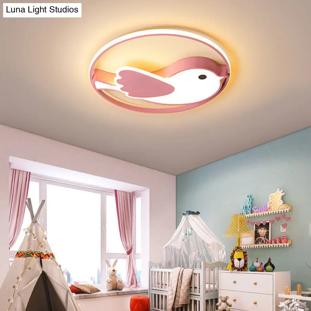 Cartoon Led Flush Mount Lamp: Pink Acrylic Shade Bedroom Lighting - 18’/21.5’ Diameter