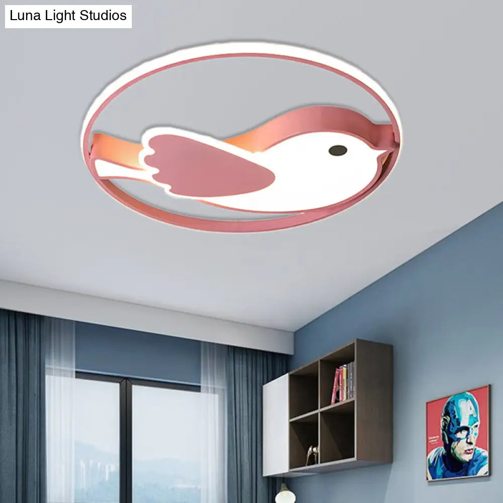 Cartoon Led Flush Mount Lamp: Pink Acrylic Shade Bedroom Lighting - 18’/21.5’ Diameter