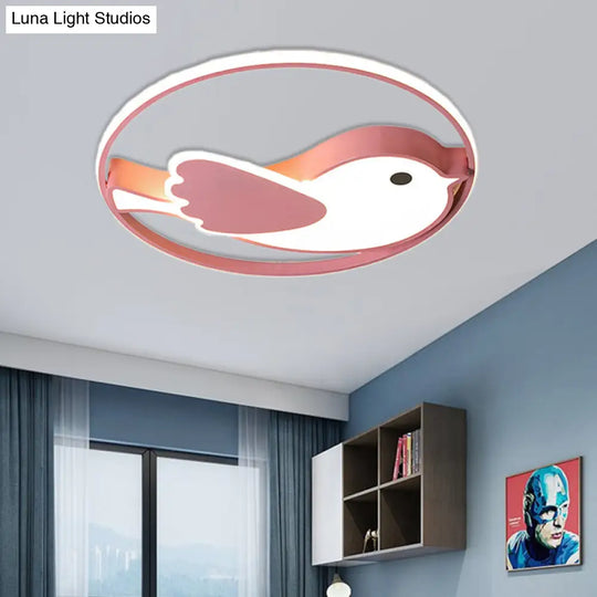 Cartoon Led Flush Mount Lamp: Pink Acrylic Shade Bedroom Lighting - 18’/21.5’ Diameter