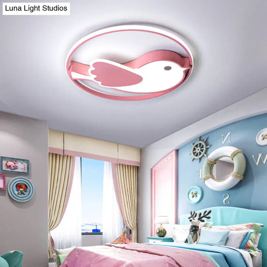 Cartoon Led Flush Mount Lamp: Pink Acrylic Shade Bedroom Lighting - 18/21.5 Diameter / 18