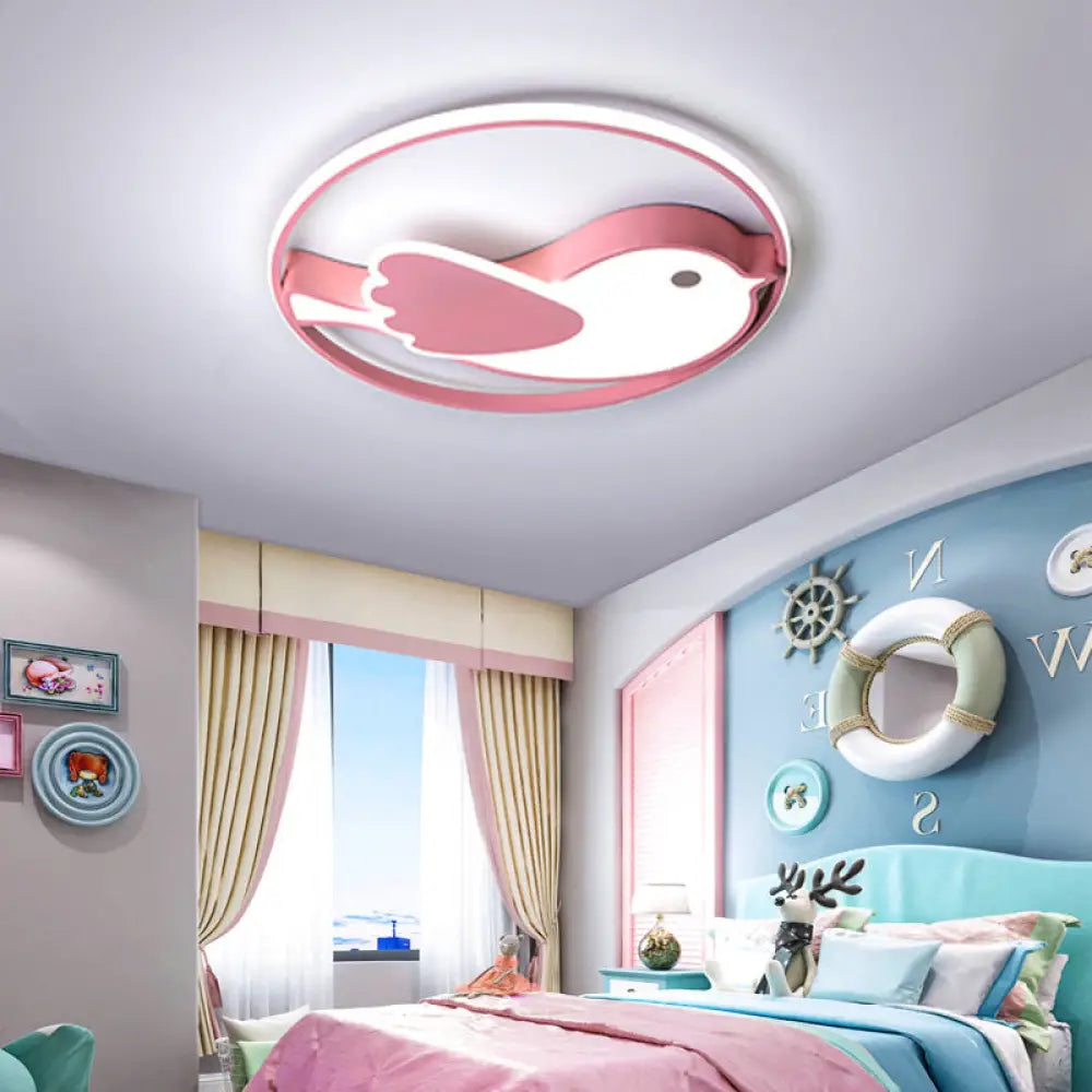 Cartoon Led Flush Mount Lamp: Pink Acrylic Shade Bedroom Lighting - 18’/21.5’ Diameter / 18’