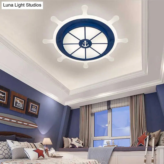 Cartoon Led Flush Pendant Light With Acrylic Rudder Shade - Blue White/3 Color