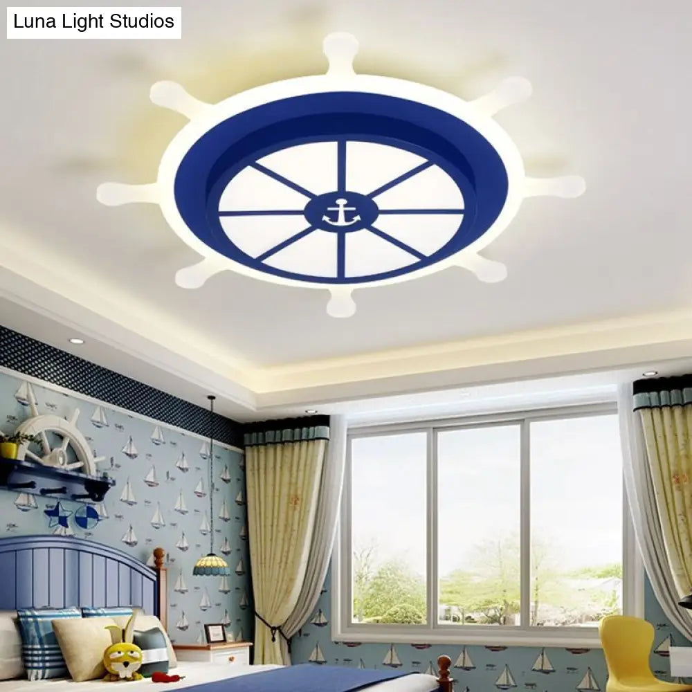 Cartoon Led Flush Pendant Light With Acrylic Rudder Shade - Blue White/3 Color