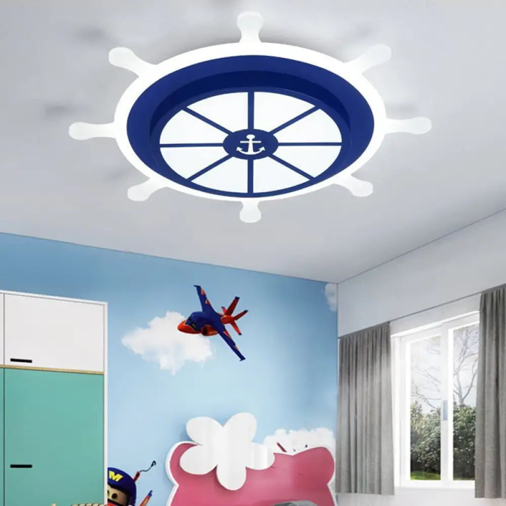 Cartoon Led Flush Pendant Light With Acrylic Rudder Shade - Blue White/3 Color / White