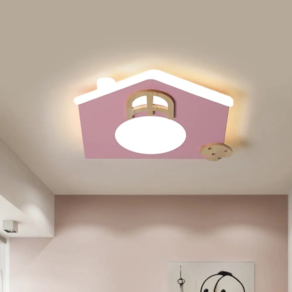 Cartoon Led Flushmount Lamp: Acrylic Thin Flush Light For Kids Room - Pink/Blue Pink