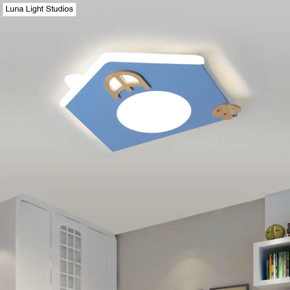 Cartoon Led Flushmount Lamp: Acrylic Thin Flush Light For Kids Room - Pink/Blue
