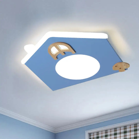 Cartoon Led Flushmount Lamp: Acrylic Thin Flush Light For Kids Room - Pink/Blue Blue