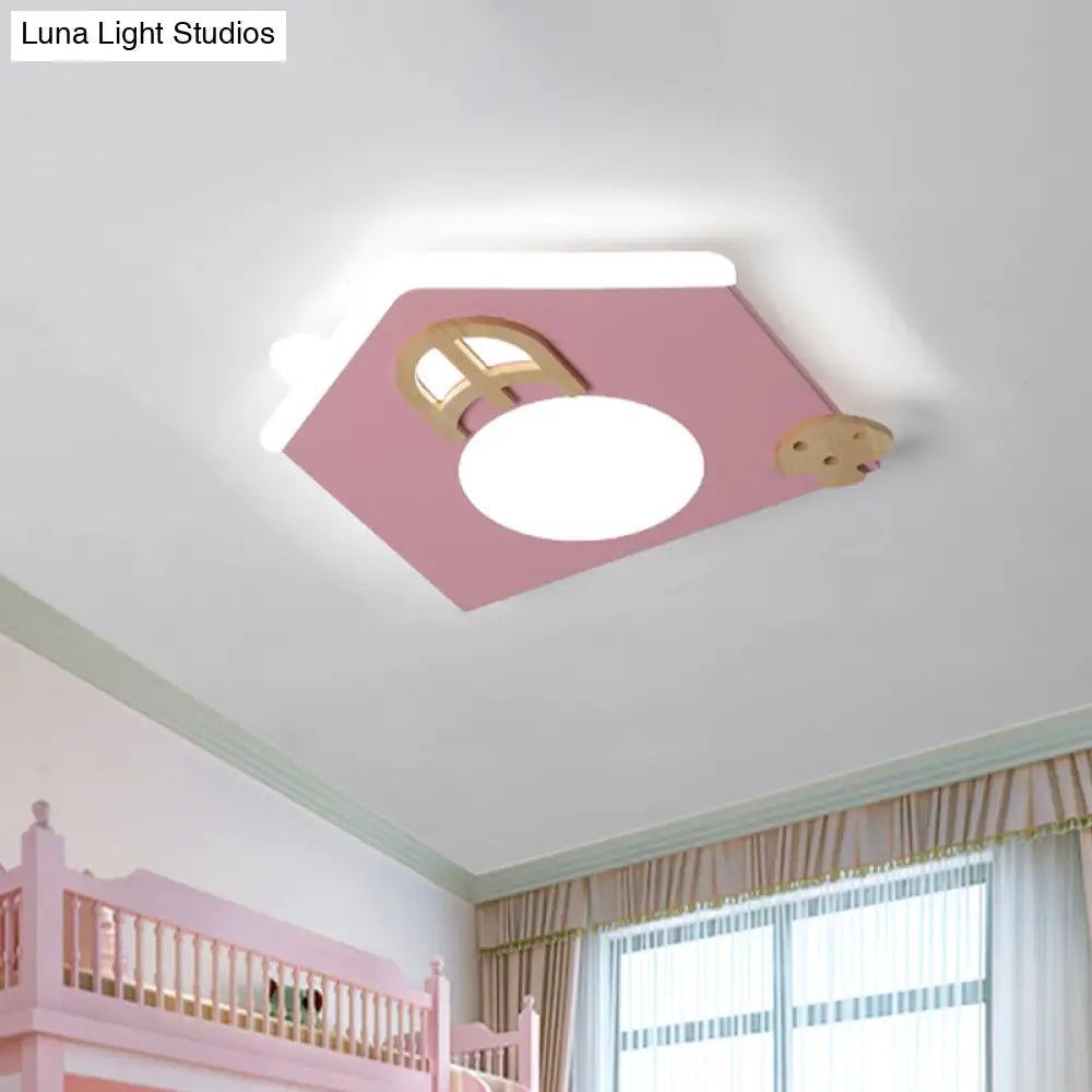 Cartoon Led Flushmount Lamp: Acrylic Thin Flush Light For Kids Room - Pink/Blue