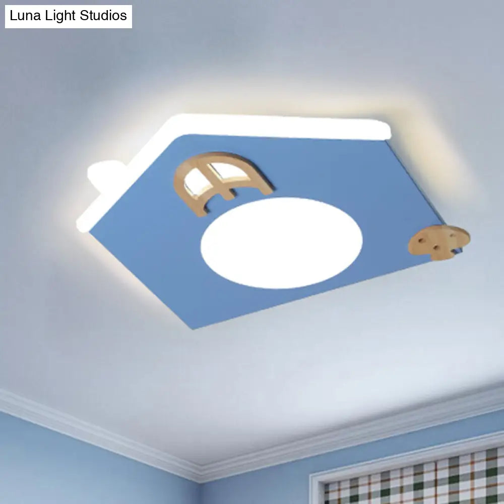 Cartoon Led Flushmount Lamp: Acrylic Thin Flush Light For Kids Room - Pink/Blue Blue