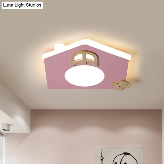 Cartoon Led Flushmount Lamp: Acrylic Thin Flush Light For Kids Room - Pink/Blue Pink