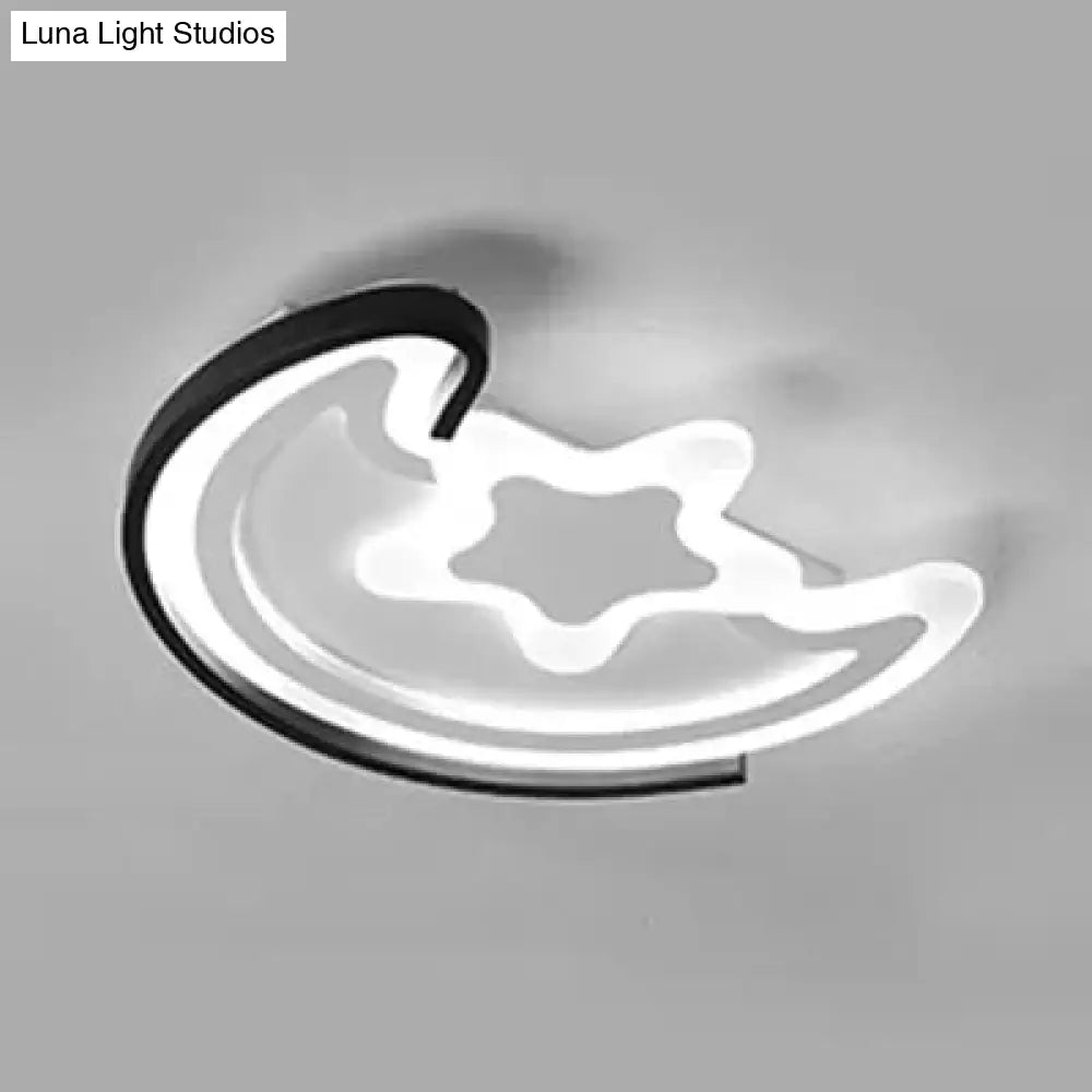 Cartoon Led Flushmount Light For Study Room - Acrylic Moon & Star Ceiling Fixture