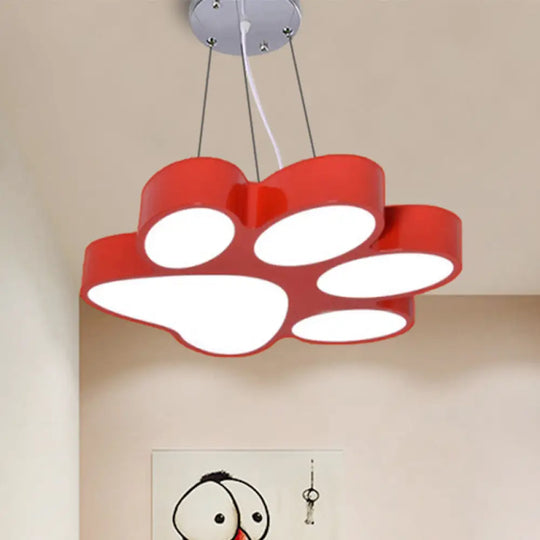 Cartoon Led Hanging Lamp - Doggy Paw Bathroom Pendant Light Red / Warm 18’