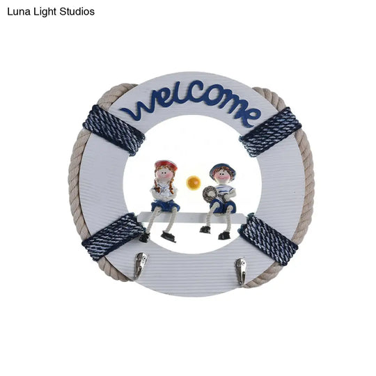 Cartoon Led Life Buoy Wood Sconce Light Fixture - Wall Mount Lamp In White/3 Color