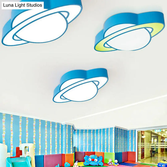 Cartoon Led Planet Ceiling Lamp With Blue Finish - Perfect For Kindergarten