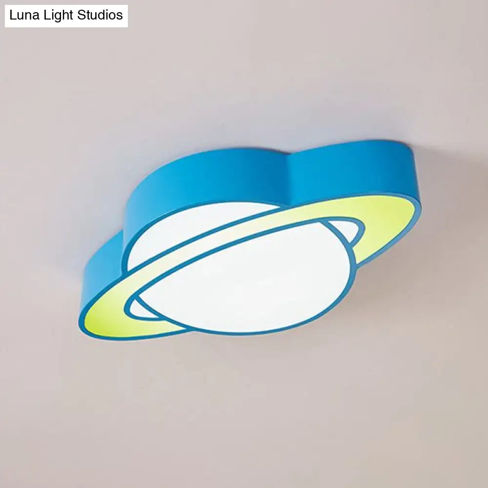 Cartoon Led Planet Ceiling Lamp With Blue Finish - Perfect For Kindergarten / White