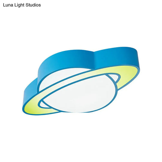 Cartoon Led Planet Ceiling Lamp With Blue Finish - Perfect For Kindergarten