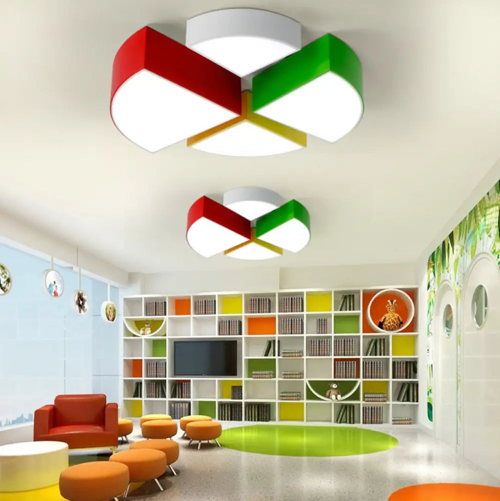 Cartoon Led Tangram Flush Mount Ceiling Light For Living Room - Acrylic Fixture Red-Yellow-Green