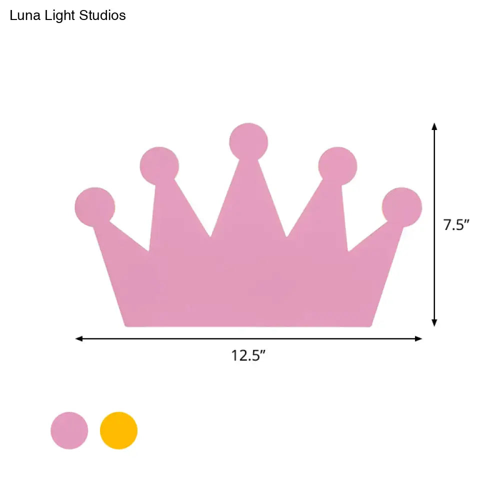 Cartoon Led Wall Sconce For Kids Bedroom - Wooden Crown Design In Yellow/Pink