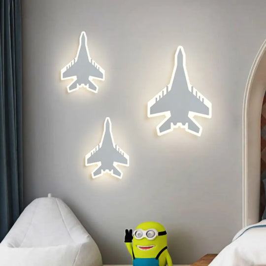 Cartoon Led Wall Sconce - Jet Kids Bedroom Flush Mount Lighting In White/Blue White / B