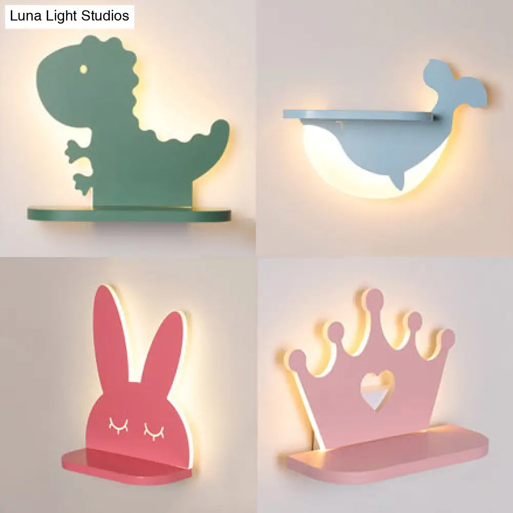 Cartoon Led Wall Sconce With Shelf For Kids Bedroom Decor