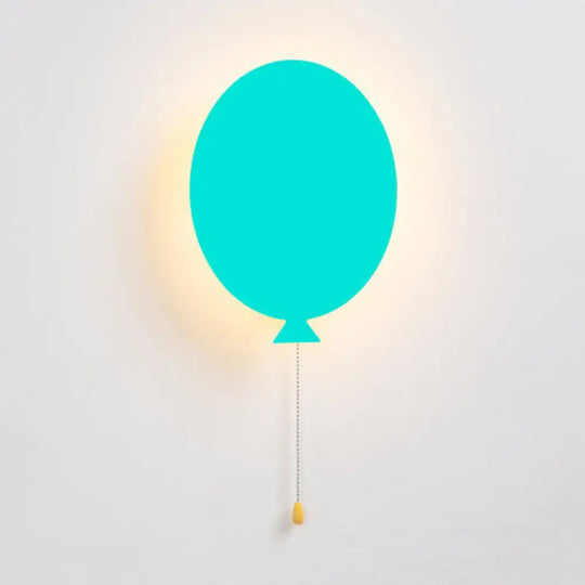 Cartoon Led Wall Sconce - Wooden Slim Panel Balloon Light For Childs Bedroom Or Kindergarten Green