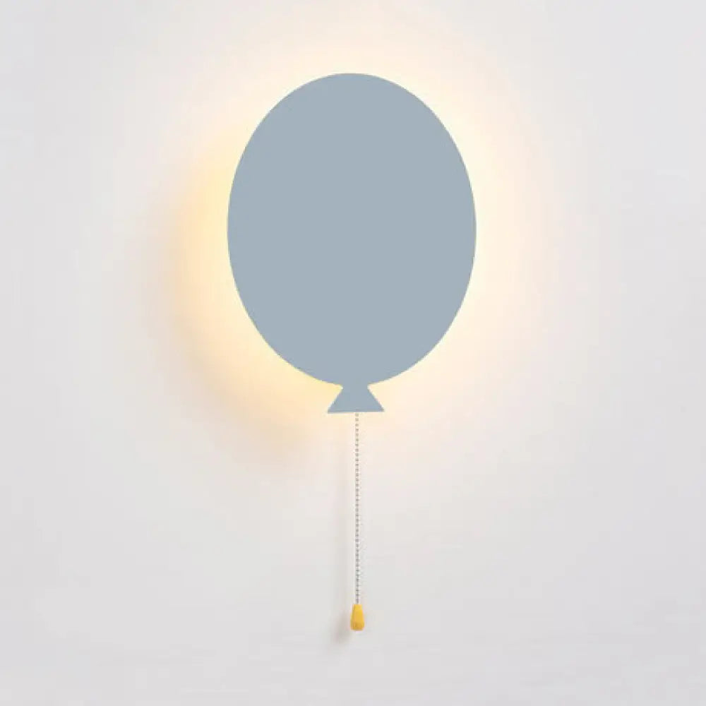 Cartoon Led Wall Sconce - Wooden Slim Panel Balloon Light For Childs Bedroom Or Kindergarten Grey