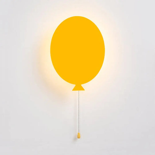 Cartoon Led Wall Sconce - Wooden Slim Panel Balloon Light For Childs Bedroom Or Kindergarten Yellow