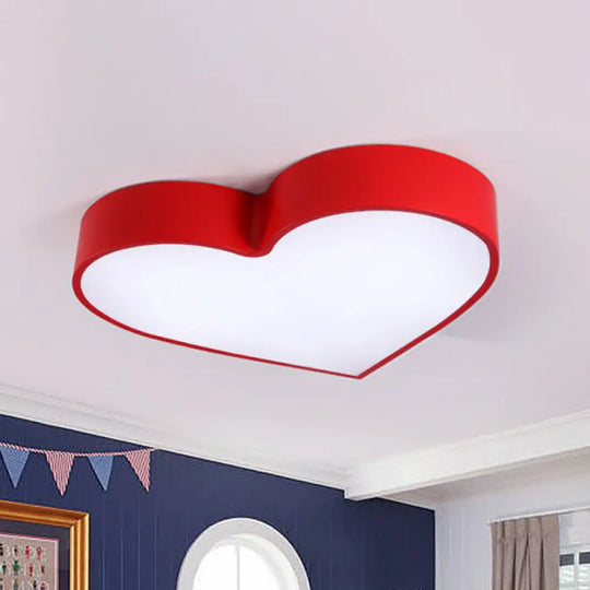 Cartoon Loving Heart Led Flush Mount Light With Romantic Acrylic Design - Ceiling For Bedrooms Red
