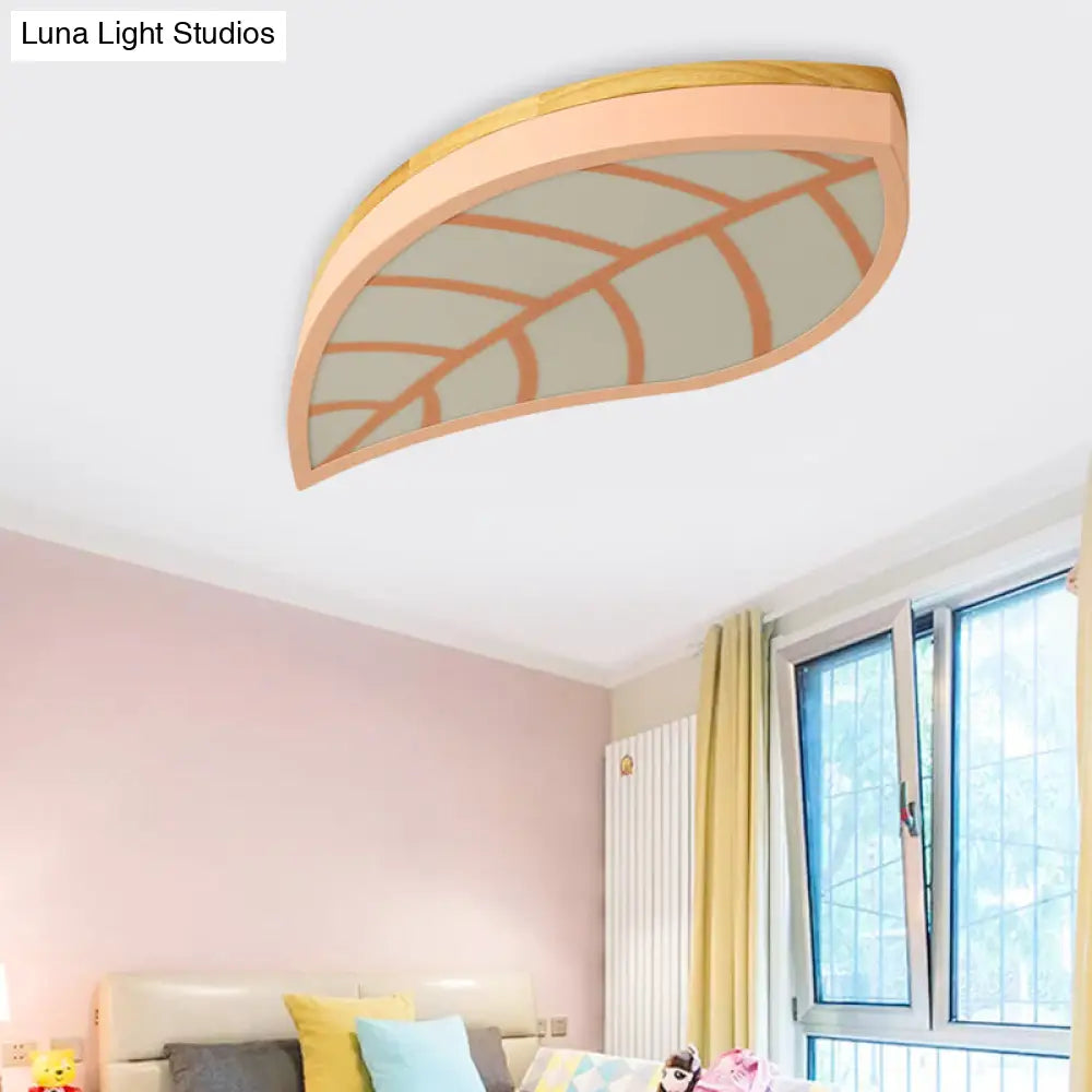 Cartoon Macaron Led Ceiling Light For Child Bedroom - Metal Acrylic Leaf Design