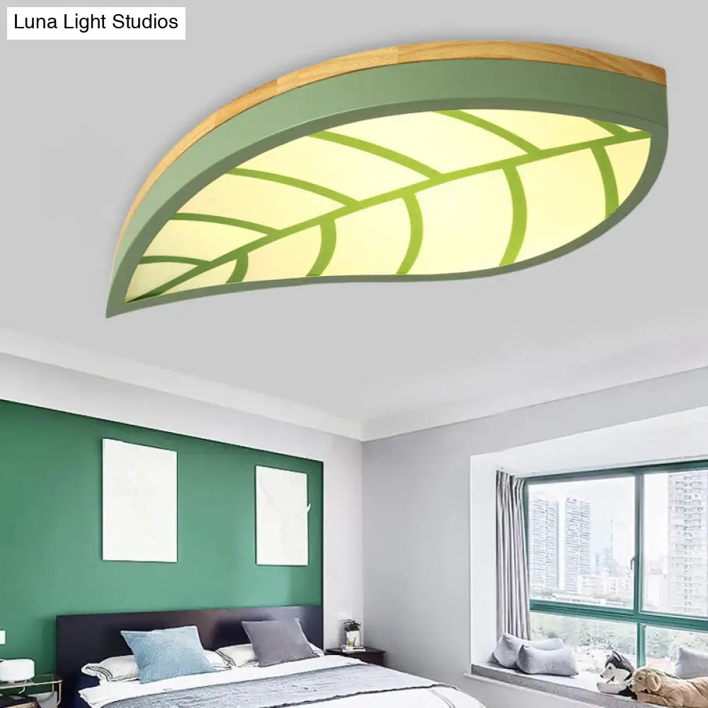 Cartoon Macaron Led Ceiling Light For Child Bedroom - Metal Acrylic Leaf Design Green / Third Gear