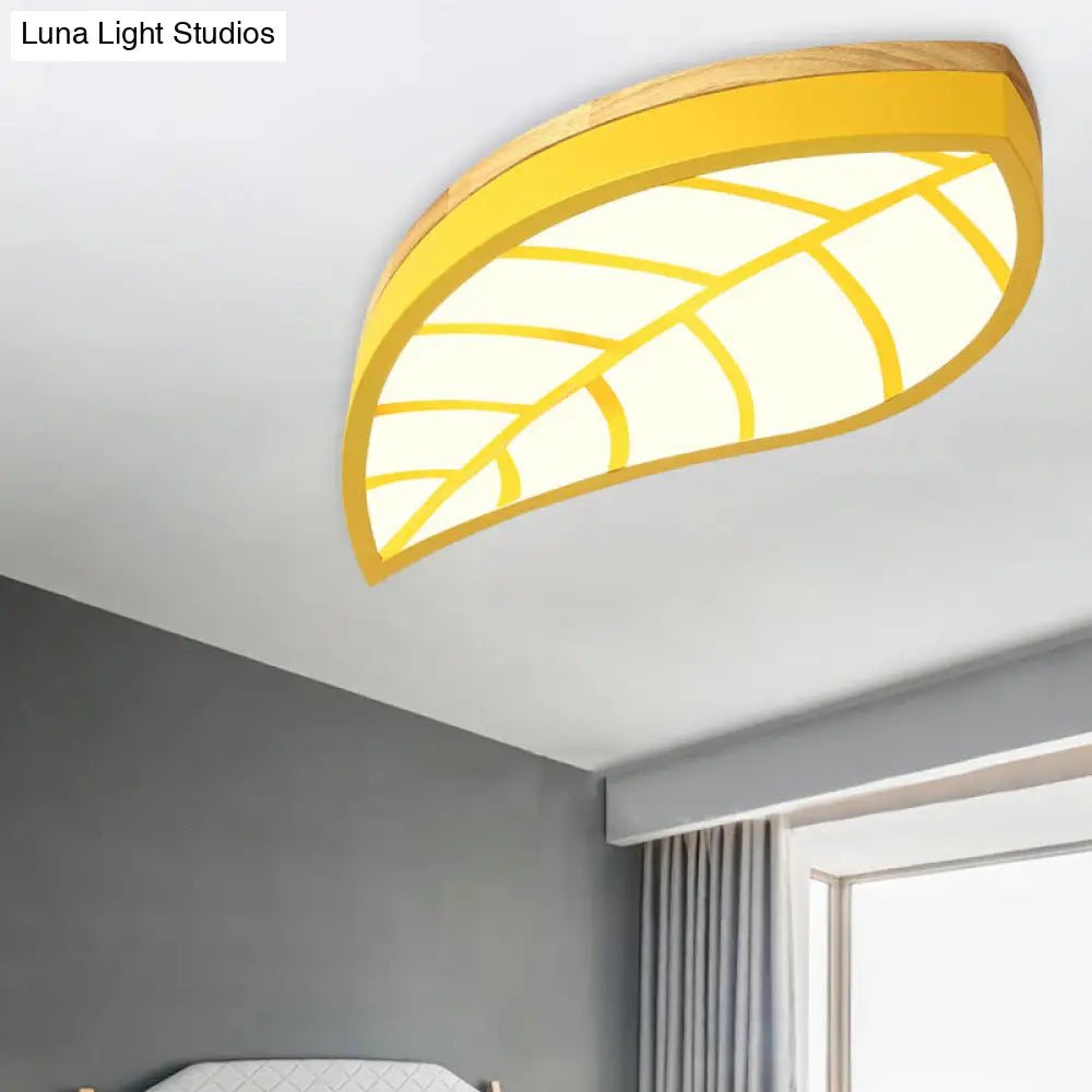 Cartoon Macaron Led Ceiling Light For Child Bedroom - Metal Acrylic Leaf Design Yellow / Third Gear