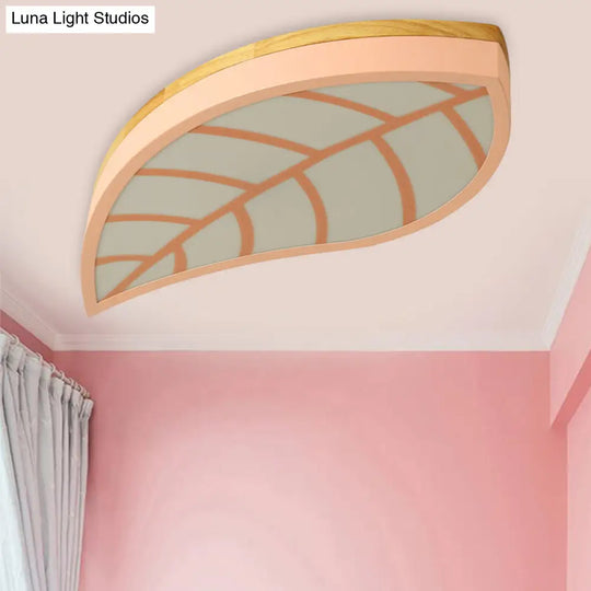 Cartoon Macaron Led Ceiling Light For Child Bedroom - Metal Acrylic Leaf Design Pink / Third Gear